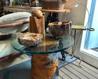 Arboreal side table, round glass top.