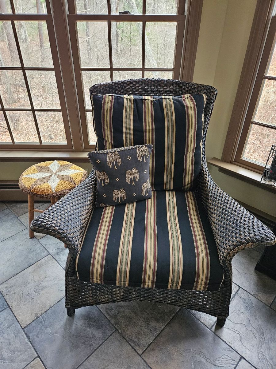 Patio Chair with Black Striped Cushions 