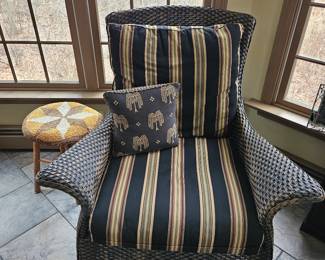 Patio Chair with Black Striped Cushions 