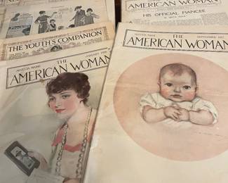 Miscellaneous magazines from 1915 ish. Very frail and some in poor condition , but fun to look at for ads and fashion.  All currently held in archival sleeves to prevent further corrosion 