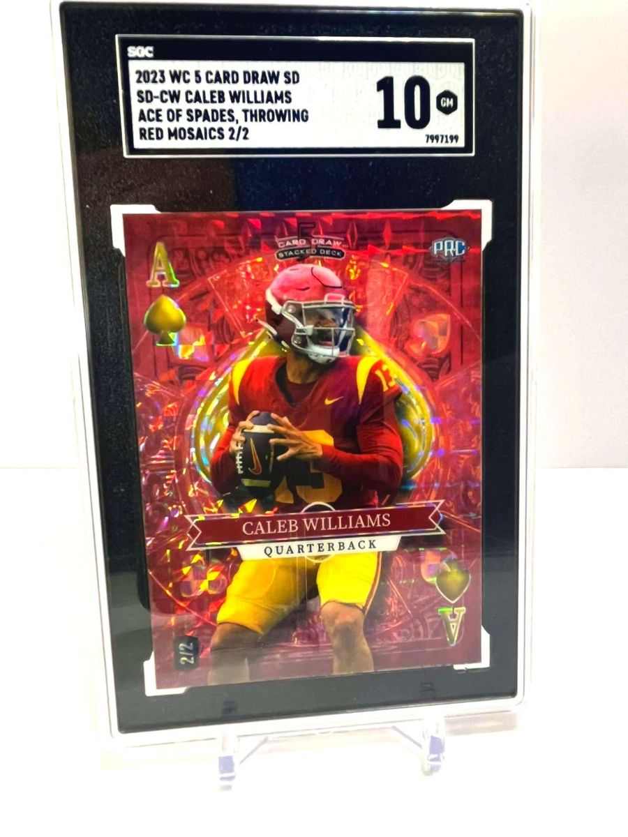 001 2023 Wild Five Card Draw Caleb Williams Ace of Spades Red Mosaic