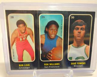 1968 Topps Trio Stickers featuring Bob Love, Ron Williams, and Dave Cowens