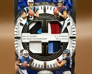 002 2023 Certified Football Stitches in Time CJ Stroud, Anthony Richardson, Bryce Young, and Will Levis