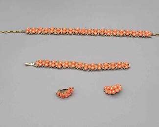 Orange Peach Daisy Necklace, Bracelet, And Clip On Earrings