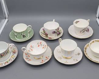 Assorted Bone China Teacups Saucers