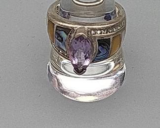 Amethyst And Abalone WK 925 Sterling Silver Ring 