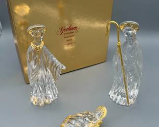 Gorham Crystal Shiny Gold Nativity Set