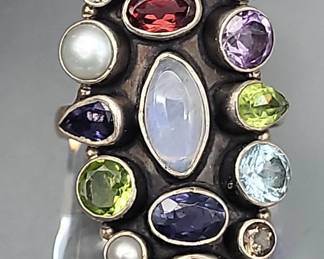 Multi Gemstone Sterling Silver Ring