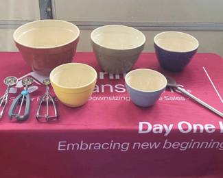 Crate Barrel Nesting Mixing Bowls, Mixing Spoon, Cookie Dough Scoops