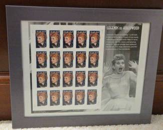 Framed USPS Lucille Ball I love Lucy Stamp Sheet