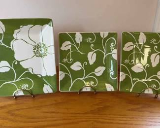 Green And White Leaf Decorative Plates by Mesa