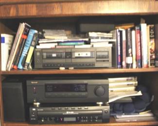 320 - 2 Shelf Lot of Electronics & Books You are buying a used as-is electric/electronic item. We do not guarantee all components are present, and if it is not expressly stated, it is untested.