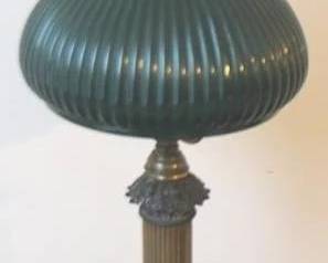 294 - Vintage Glass Shade Lamp - 24" Tall You are buying a used as-is electric/electronic item. We do not guarantee all components are present, and if it is not expressly stated, it is untested.