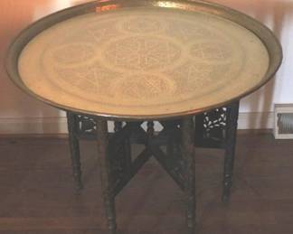 107 - Brass Tray Top Table w / Wood Base 30" x 22.5"