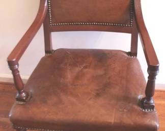 238 - Leather Side Chair w/ nail head trim normal wear - 24" x 20" x 37"
