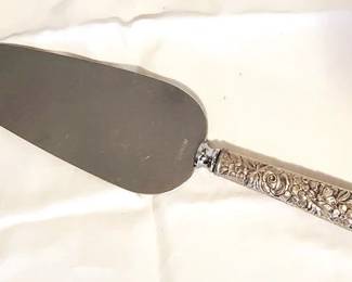 63 - Repousse Sterling Handle Cake Server 10" Long