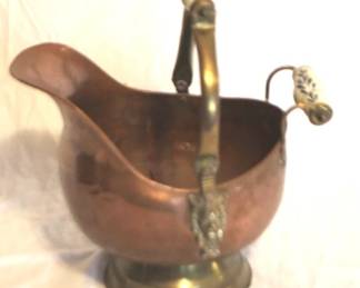 194 - Copper Coal Bucket w/ Ceramic Handle 12" x 14"
