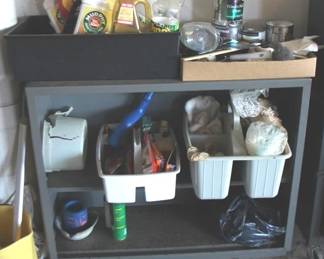 252 - Metal Shelf w / Contents - 35" x 13" x 30"