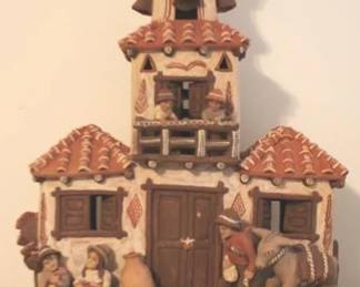 340 - Art Pottery Building w / People - 19" x 6" x 3"