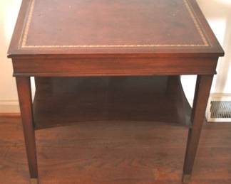 103 - Vintage Tooled Leather Top Mahogany Table 17 x 25 x 24
