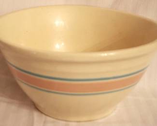 126 - McCoy Ovenware Pink/Blue Ring Mixing Bowl 10" Round