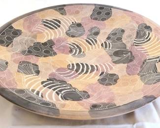 73x - Decorative Soapstone 12.5" Plate Fish & Bubbles