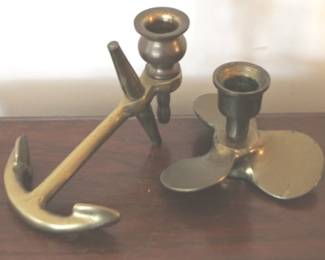 301 - 2 Brass Nautical Candle Holders - 6" x 3"