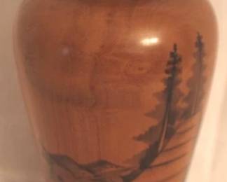 120 - Wood Vase - 9.5" Tall, small chip