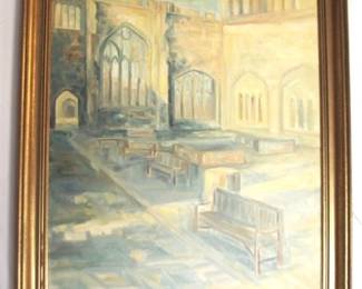 211 - Oil on Canvas by Becky Hodges, 1975 w / Light - Signed 29" x 35" You are buying a used as-is electric/electronic item. We do not guarantee all components are present, and if it is not expressly stated, it is untested.