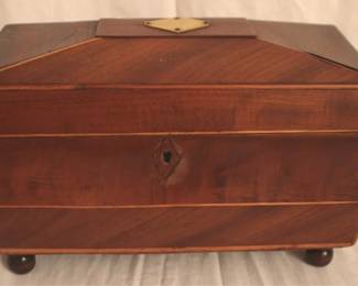 69 - Georgian Inlaid English Tea Caddy 8" x 6" x 11.5"