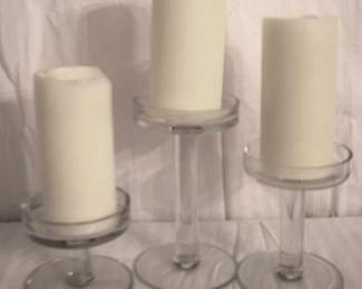 32 - 3 Glass Candle Holders - 7.5" x 6.5" x 5.5"