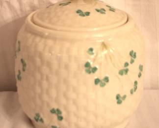 45 - Belleek Shamrock Biscuit Jar - 6" Tall
