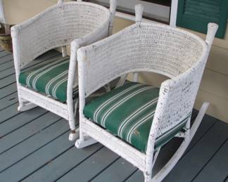 3 - Pair Wicker Rocking Chairs 32" x 24" x 33"