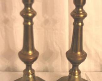 31 - Pair Brass Candle Holders - 10" Tall