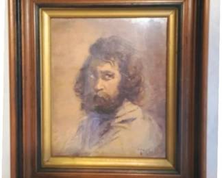 171 - Artist Signed Portrait in Walnut Frame 17" x 15"