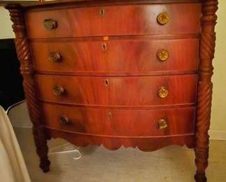 1180 - Early Sheraton Bow Front Carved Column Chest 42 x 42 x 20
