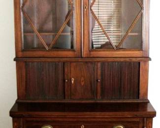 102 - Hepplewhite Tambour Bookcase Top Secretary w/key 18 x 37 x 81