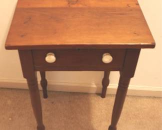 385 - Turned Leg Wood 1 Drawer Stand (top is split & needs secured) 16" X 18" X 27"