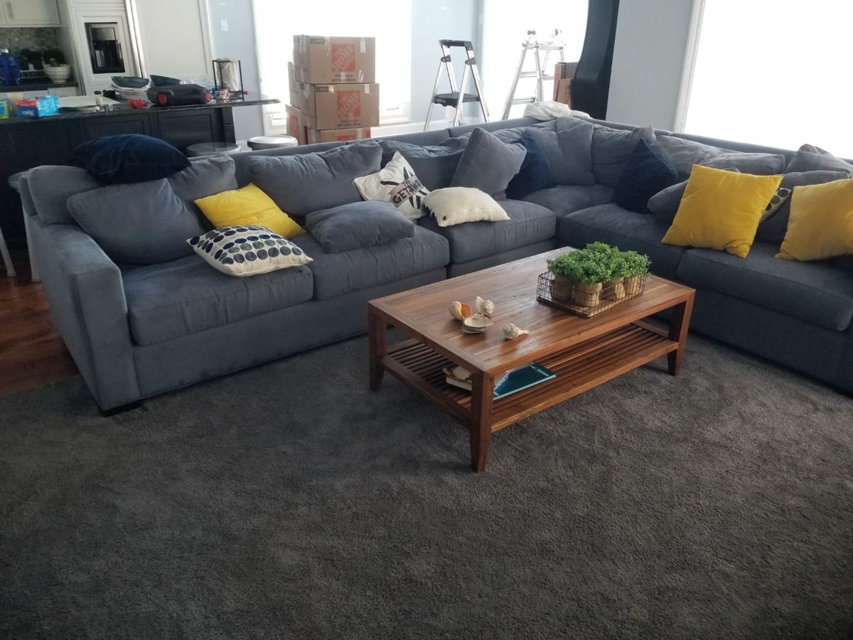 Crate & Barrel 4-piece blue sectional sofa (sorry, owner keeping coffee table)