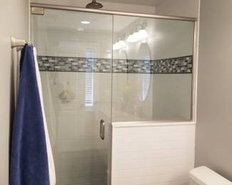 Shower hardware & glass shower door with fixed panel
