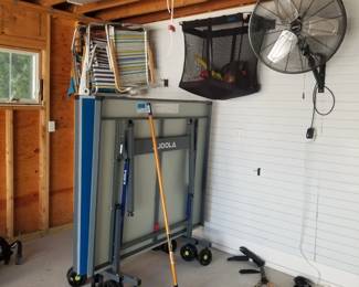 JOOLA ping pong table; wall mount fan