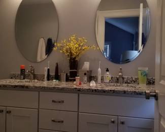 Beautiful double bath vanity; vanity mirrors; vanity lights