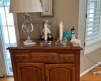 Wood buffet, battery flicker taper candles