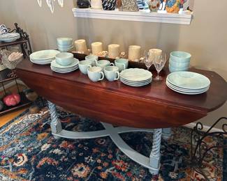 Egg shell blue china set, oval table with drop leaf sides