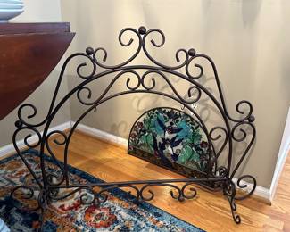 Fireplace metal decor with hanging glass