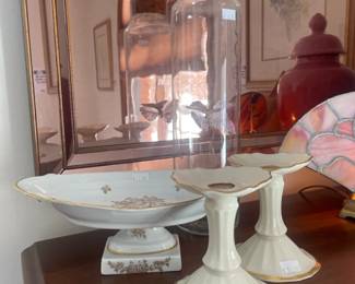 Porcelain Candle Holder, Limoges France Small Pedestal Tray
