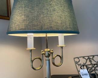 Vintage Brass Book Stand, Rueven Art Glass Bowl, Bouillotte Lamp