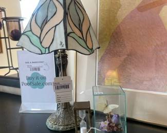 Stained Glass Table Lamp, Vintage Mini Brass Hourglass