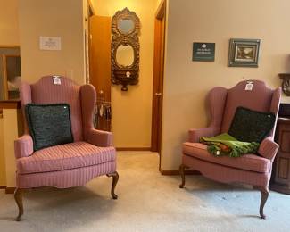 Striped Wingback Chairs, Ornamental Lavabo Wall Hanging