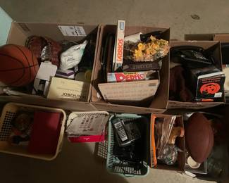 board games, electronics, basketball, baskets